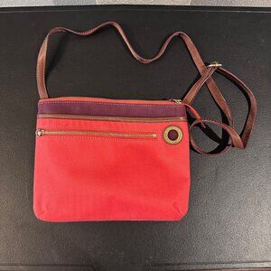 SPERRY Top-Sider Orange Wine Crossbody Purse Cotton Blend Leather NWOT